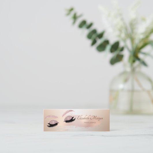 Elegant Roos Gold Brush Stroke, Glitter Faux Lashe Mini Visitekaartje (Staand voorkant)