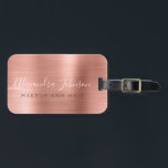 Elegant Roos Gold Brushed Metal Monogram Naam Bagagelabel<br><div class="desc">Elegant en modern Roos Gold - Blush Pink Brushed Metal Folie Monogram Cursief Script Handtekening Naam en functie Functie Professionele Luxe Bagage of tas Label. Dit label is ideaal voor Back to School,  Work,  Hair and Beauty Salon of Reizen.</div>