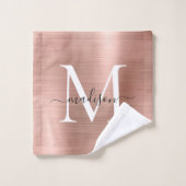 Elegant Roos Gold Brushed Metal Monogram Script Bad Handdoek (Wasdoekje)