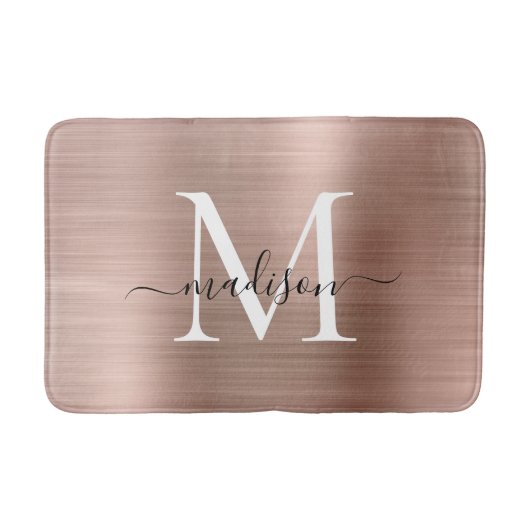 Elegant Roos Gold Brushed Metal Monogram Script Badmat (Voorkant)