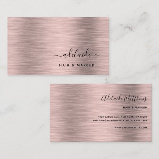 Elegant Roos Gold Brushed Metallic monogram Naam Visitekaartje (Voorkant / Achterkant)