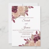Elegant Roos Gold Burgundy Glitter Floral Wedding Kaart (Voorkant)