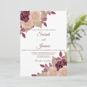 Elegant Roos Gold Burgundy Glitter Floral Wedding Kaart (Staand voorkant)