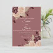 Elegant Roos Gold Burgundy Glitter Floral Wedding Kaart (Staand voorkant)
