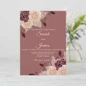 Elegant Roos Gold Burgundy Glitter Floral Wedding Kaart (Staand voorkant)