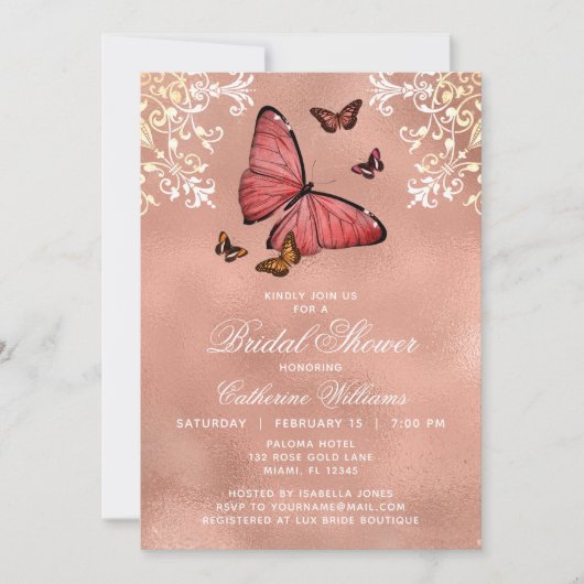 Elegant Roos Gold Butterfly Florence Vrijgezellenf Kaart (Voorkant)