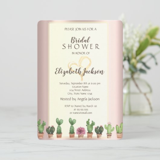 Elegant Roos Gold Cactus Vrijgezellenfeest Kaart (Staand voorkant)