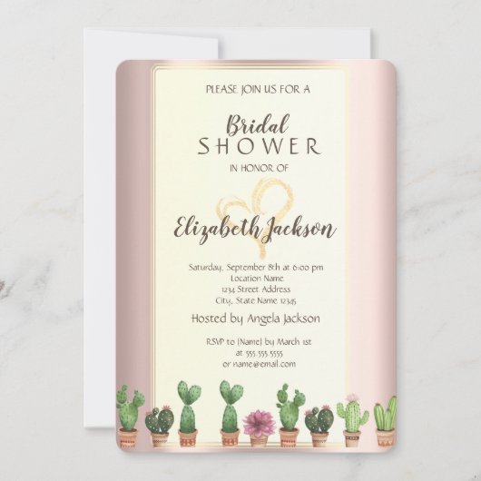 Elegant Roos Gold Cactus Vrijgezellenfeest Kaart (Voorkant)