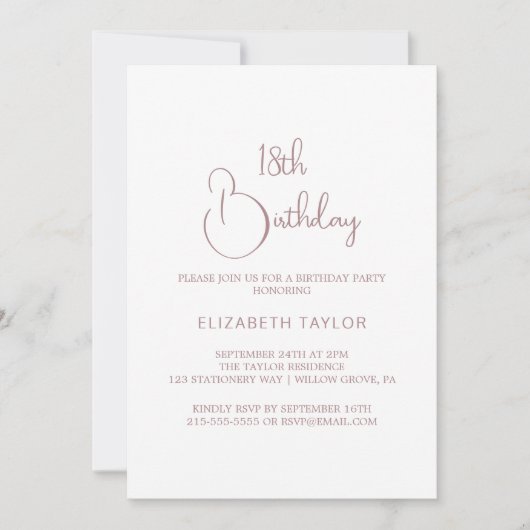 Elegant Roos Gold Calligrafie 18e verjaardag Kaart (Voorkant)