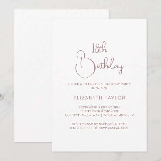 Elegant Roos Gold Calligrafie 18e verjaardag Kaart (Voorkant / Achterkant)