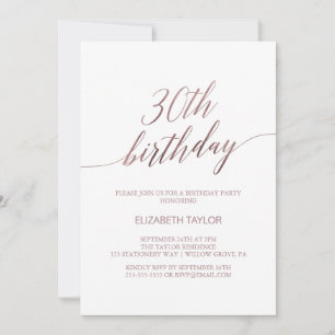 Elegant Roos Gold Calligrafie 30e verjaardag Kaart