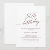 Elegant Roos Gold Calligrafie 50e verjaardag Kaart (Voorkant / Achterkant)