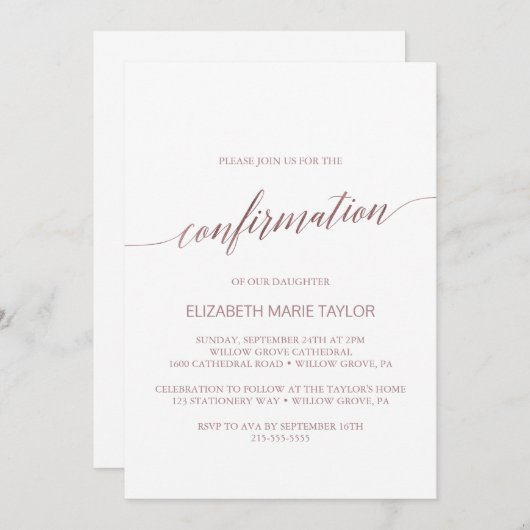 Elegant Roos Gold Calligrafie Bevestiging Kaart (Voorkant / Achterkant)