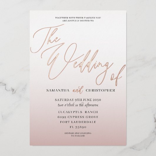 Elegant Roos Gold Calligrafie Het huwelijk van Folie Uitnodiging (Voorkant)