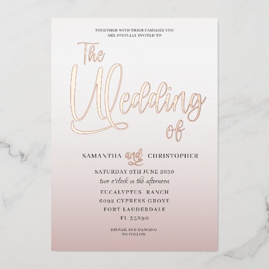 Elegant Roos Gold Calligrafie Het huwelijk van Folie Uitnodiging (Voorkant)