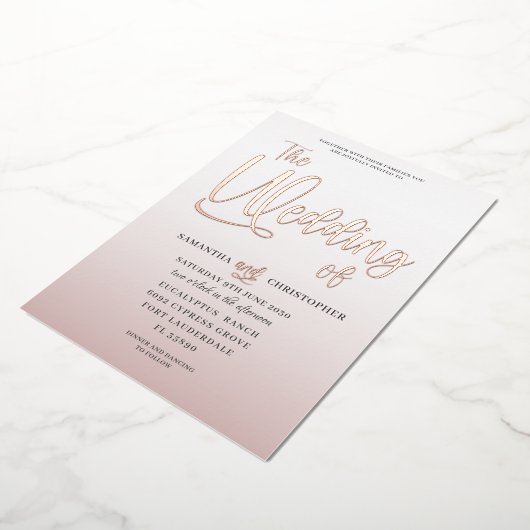 Elegant Roos Gold Calligrafie Het huwelijk van Folie Uitnodiging (Gedraaid)