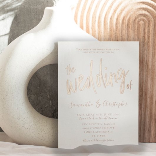 Elegant Roos Gold Calligrafie Het huwelijk van Folie Uitnodiging
