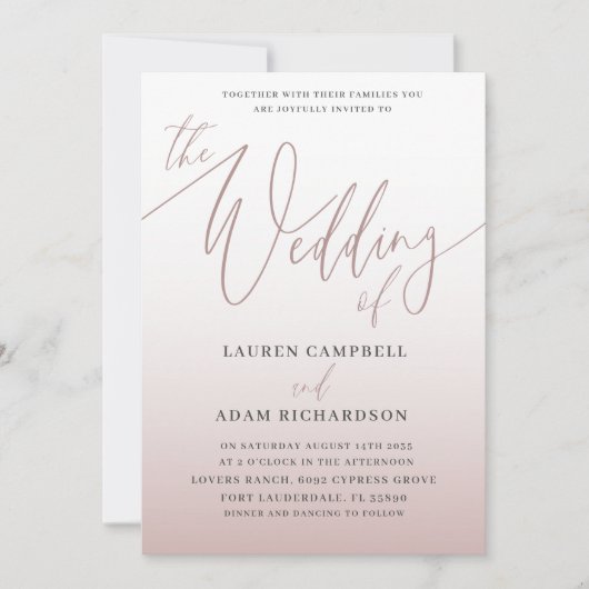 Elegant Roos Gold Calligrafie Het huwelijk van Kaart (Voorkant)