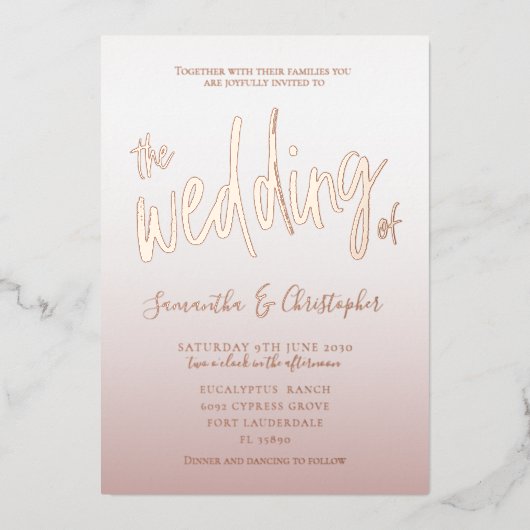 Elegant Roos Gold Calligrafie Het verbreken van Fo Folie Uitnodiging (Voorkant)