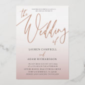 Elegant Roos Gold Calligrafie Het verbreken van Fo Folie Uitnodiging (Voorkant)