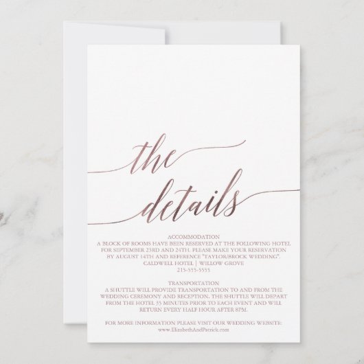 Elegant Roos Gold Calligrafie in één keer Kaart (Achterkant)