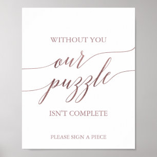Elegant Roos Gold Calligrafie Puzzle Guestbook Poster