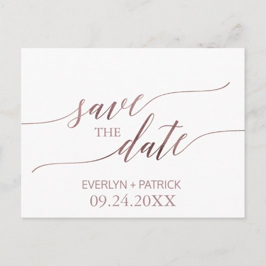 Elegant Roos Gold Calligrafie Sparen de Datum Aankondigingskaart (Voorkant)