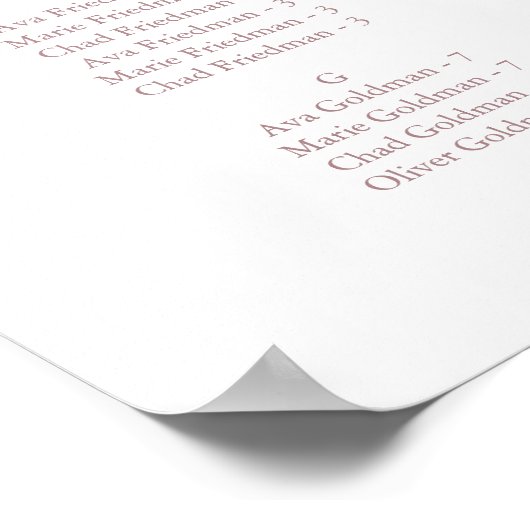 Elegant Roos Gold Calligraphy 200+ Seating Chart Poster (Hoek)