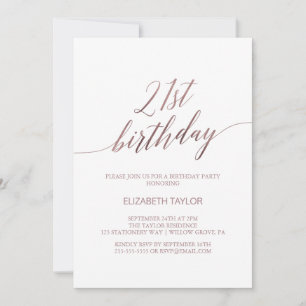 Elegant Roos Gold Calligraphy 21st Birthday Kaart