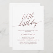 Elegant Roos Gold Calligraphy 60th Birthday Kaart (Voorkant / Achterkant)