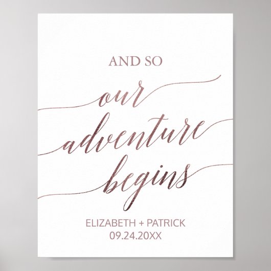 Elegant Roos Gold Calligraphy Adventure begint Poster (Voorkant)