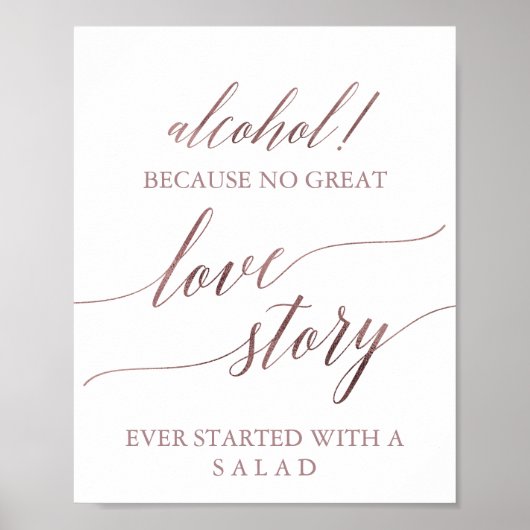 Elegant Roos Gold Calligraphy Alcohol Love Story Poster (Voorkant)