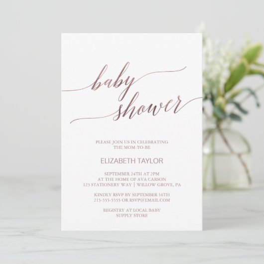 Elegant Roos Gold Calligraphy Baby shower Kaart (Staand voorkant)