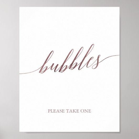 Elegant Roos Gold Calligraphy Bubbles Sign Poster (Voorkant)
