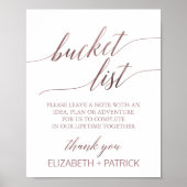 Elegant Roos Gold Calligraphy Bucket List Sign. Poster (Voorkant)