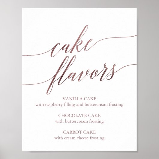 Elegant Roos Gold Calligraphy Cake Flavors Sign Poster (Voorkant)