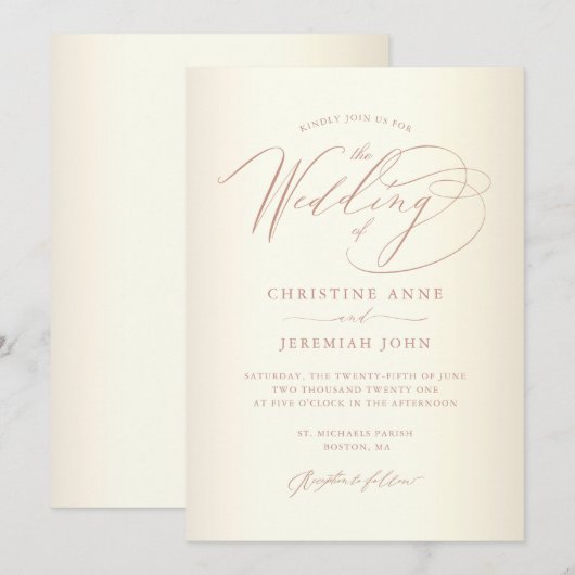Elegant Roos Gold Calligraphy Champagne Wedding Kaart (Voorkant / Achterkant)