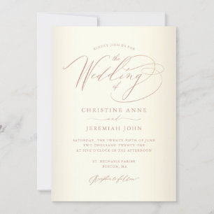 Elegant Roos Gold Calligraphy Champagne Wedding Kaart