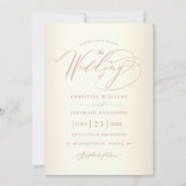 Elegant Roos Gold Calligraphy Champagne Wedding Kaart (Voorkant)