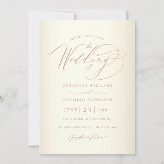 Elegant Roos Gold Calligraphy Champagne Wedding Kaart (Voorkant)