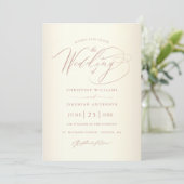 Elegant Roos Gold Calligraphy Champagne Wedding Kaart (Staand voorkant)