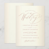 Elegant Roos Gold Calligraphy Champagne Wedding Kaart (Voorkant / Achterkant)