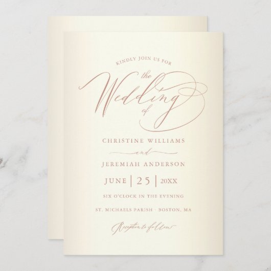Elegant Roos Gold Calligraphy Champagne Wedding Kaart (Voorkant / Achterkant)