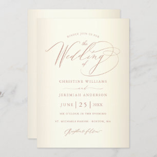 Elegant Roos Gold Calligraphy Champagne Wedding Kaart