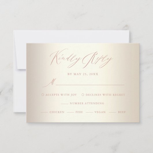 Elegant Roos Gold Calligraphy Champagne Wedding RSVP Kaartje (Voorkant)