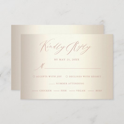 Elegant Roos Gold Calligraphy Champagne Wedding RSVP Kaartje (Voorkant / Achterkant)