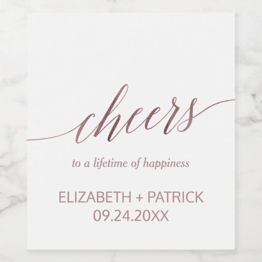 Elegant Roos Gold Calligraphy Cheers Wine Labels Wijn Etiket (Enkel label)