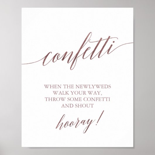 Elegant Roos Gold Calligraphy Confetti Toss Sign Poster (Voorkant)