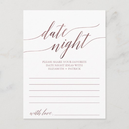Elegant Roos Gold Calligraphy Date Night Idea Kaar Briefkaart (Voorkant)