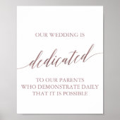 Elegant Roos Gold Calligraphy Dediction Sign Poster (Voorkant)